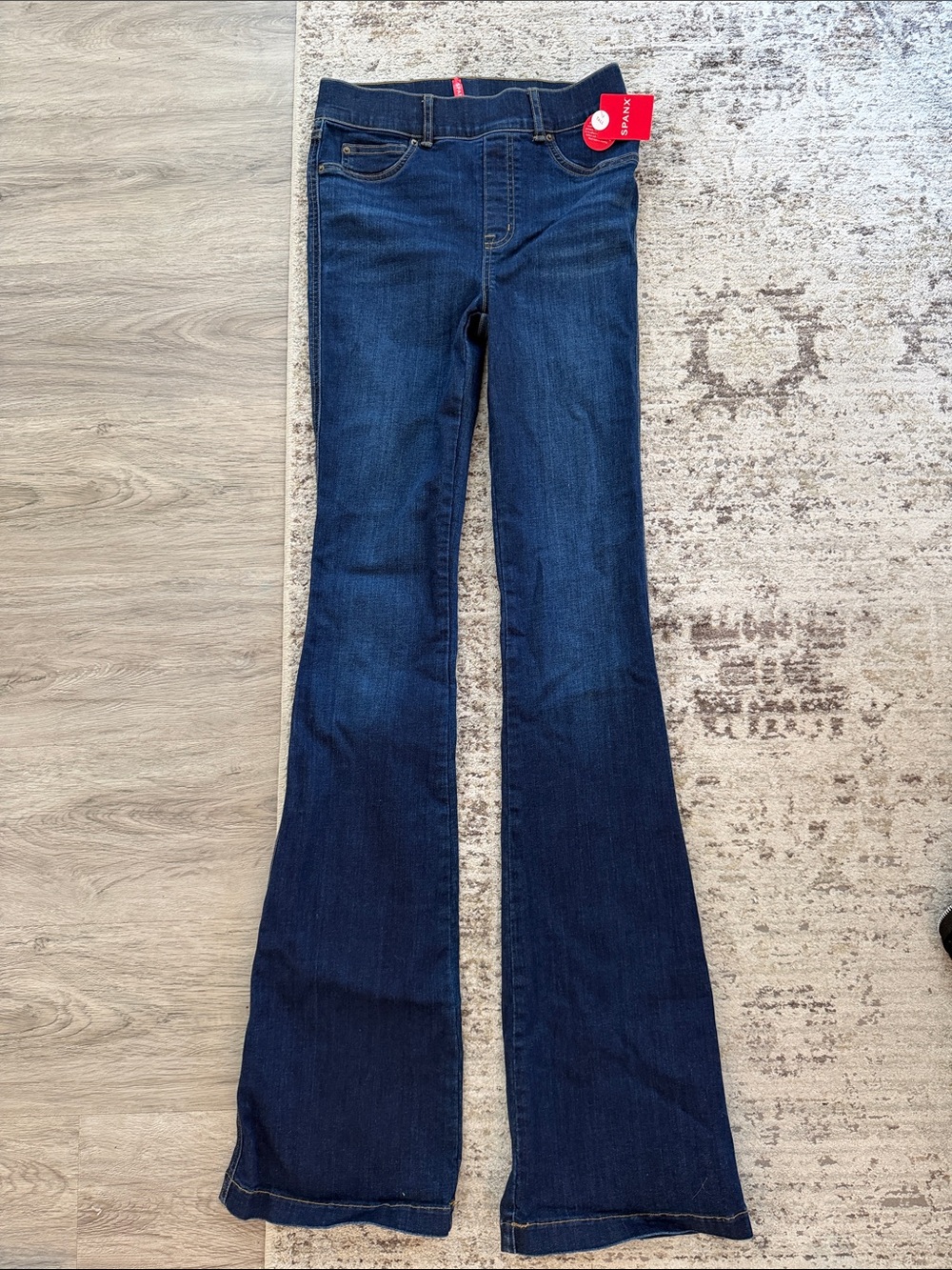 SPANX Dark Blue Flare Jeans - High-Rise Stretch Wide Leg